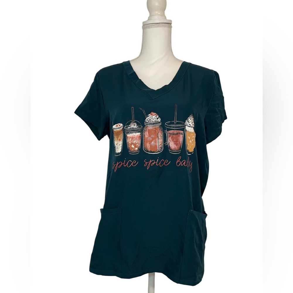 Spice Spice Baby Latte Nursing Medical Scrub Top with Pockets Women’s Large